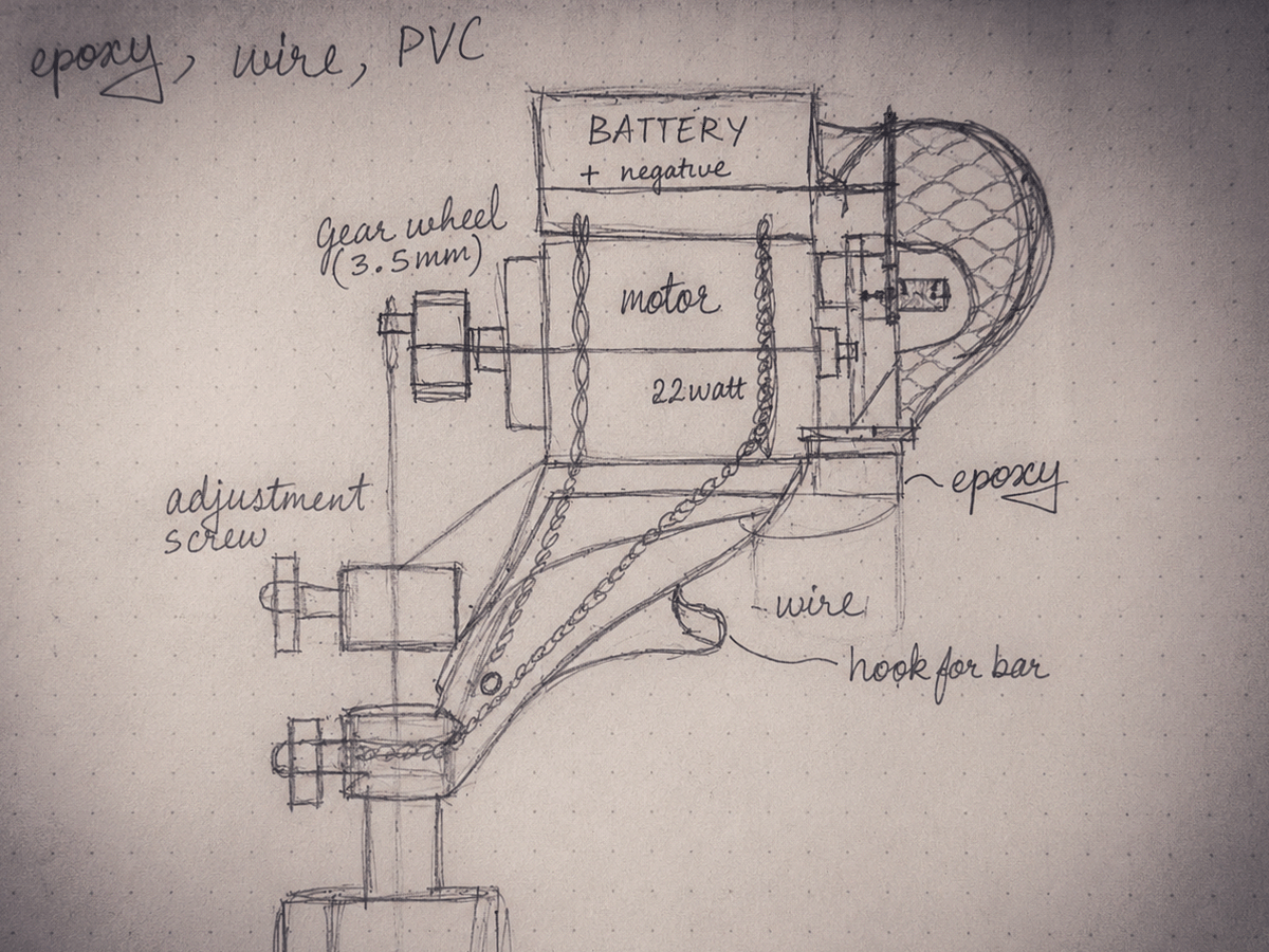 Original concept sketch for the Medusa rotary tattoo machine