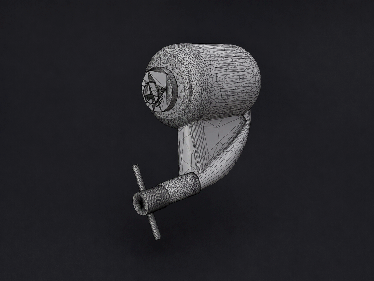 Wireframe view of the Medusa tattoo machine reconstructed in Blender